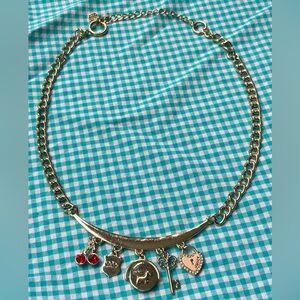 JUICY COUTURE Gold Tone Cherry Crown Charm Collar Necklace